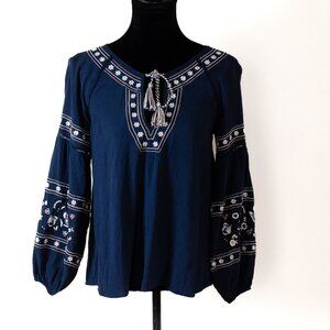 Abercrombie & Fitch Embroidery Navy Blouse